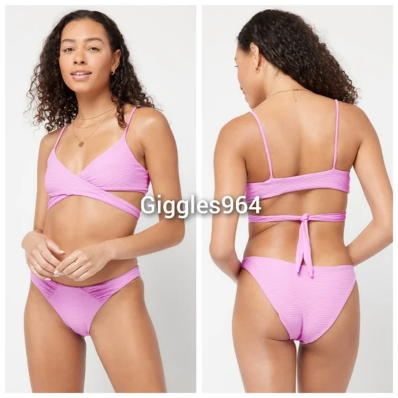 L*Space Chloe Sol Bikini Set Rosebud Pink Ribbed - Picture 3 of 5
